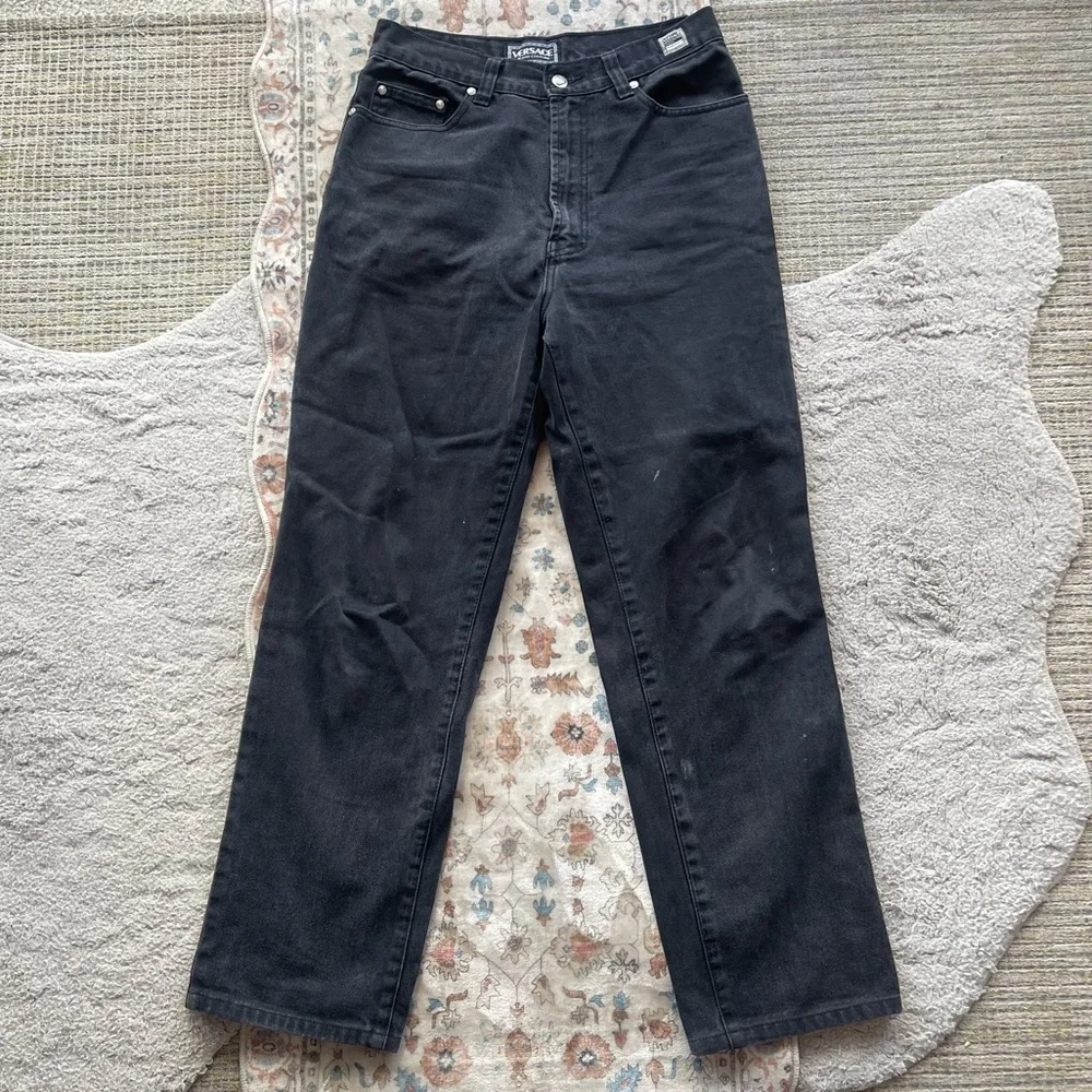 Versace Y2K High Waist Charcoal Black Straight Leg Jeans - Picture 1 of 10